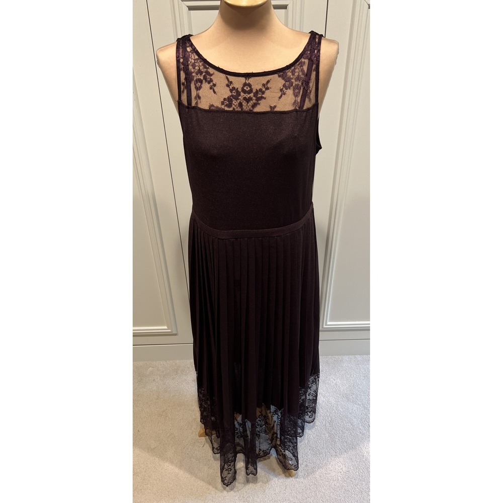 Vtg Tracy Reese Shimmer Maxi Gown Pleated Lace Y2K Whimsigoth Fairy Deep Purple